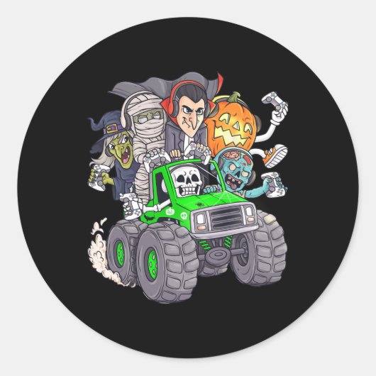 Halloween Gamer Skeleton Zombie Monster Truck Boys Runder Aufkleber (Vorderseite)