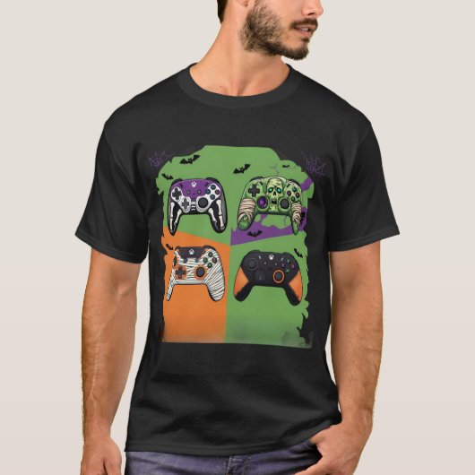 Halloween Gaming Controller Skeleton Zombie Mummy T-Shirt (Vorderseite)