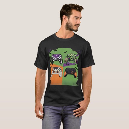Halloween Gaming Controller Skeleton Zombie Mummy T-Shirt (Vorne ganz)