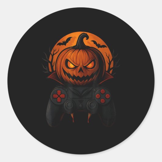 Halloween Gaming Controller Soky Pumpkin Gamer Boy Runder Aufkleber (Vorderseite)