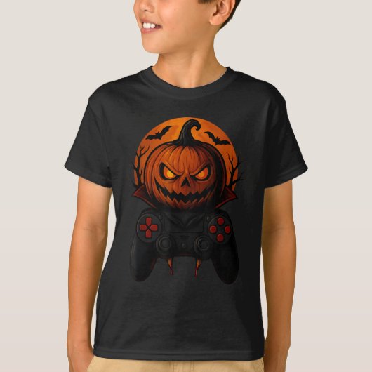 Halloween Gaming Controller Soky Pumpkin Gamer Boy T-Shirt (Vorderseite)