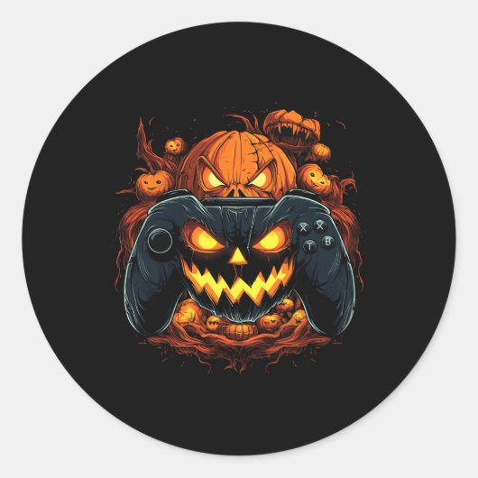 Halloween Gaming Kürbislaterne Pumpkin-Gesichtspun Runder Aufkleber (Vorderseite)