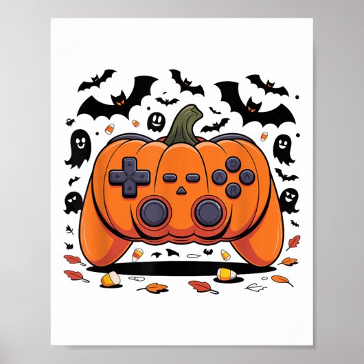 Halloween Gaming Pumpkin Controller Spooky Video G Poster (Vorne)
