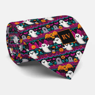 Halloween Gamming Pixel Spook Sweater Mit Monogram Krawatte
