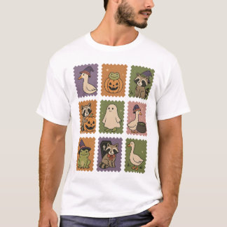 Halloween Gänse Briefmarke Frosch Raccoon Tiere T-Shirt