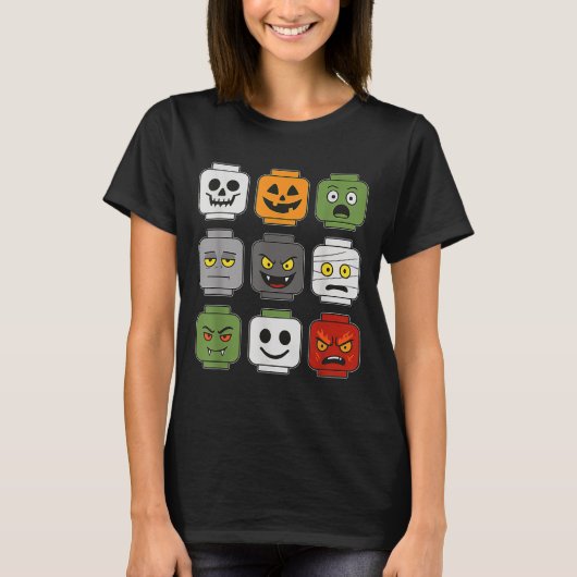 Halloween Gebäude Brick Head Pumpkin Ghost Zombie T-Shirt (Vorderseite)
