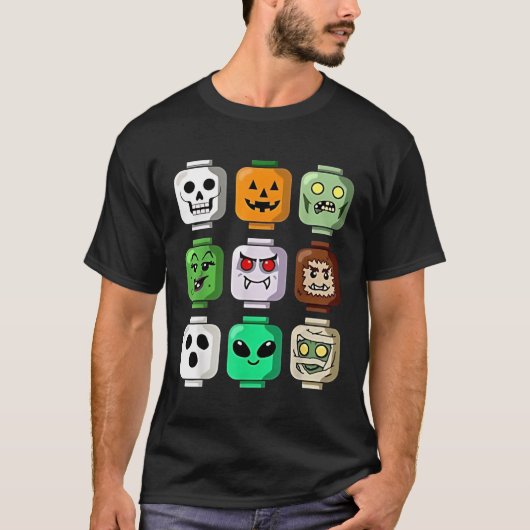 Halloween Gebäude Brick Head Pumpkin Ghost Zombie T-Shirt (Vorderseite)