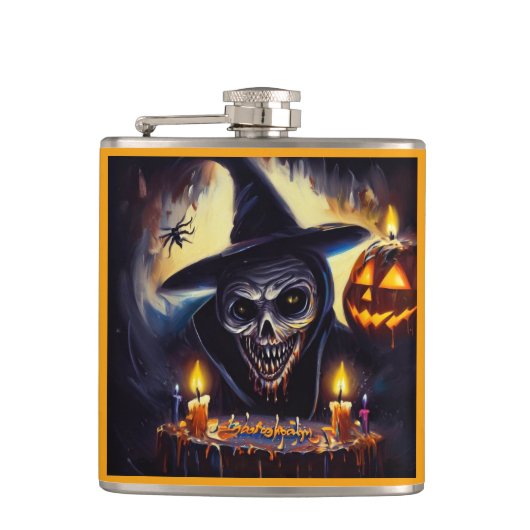 Halloween - Geburtstag 7 Flachmann (Vorderseite)