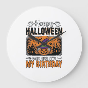 Halloween Geburtstag Hexe Kürbis Vintage-Shirt Des Große Wanduhr