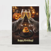 Halloween Geburtstag mit Cupcake Champagner Karte (Vorderseite)