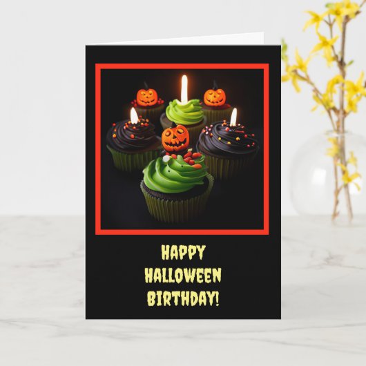 Halloween Geburtstag mit Cupcakes Niedlich Karte (Gelbe Blume)