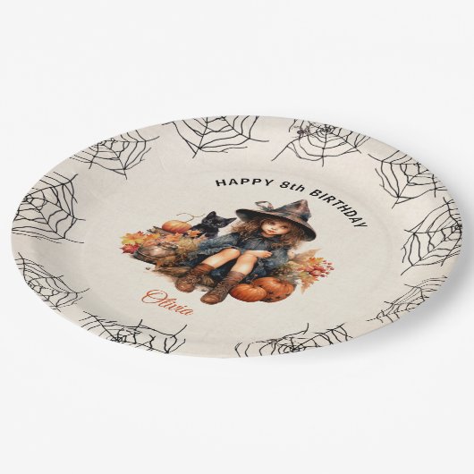 Halloween Geburtstag Niedlichen Hexenpapier-Teller Pappteller (Schrägansicht)