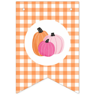 Halloween Geburtstag rosa Kürbisse orange Karo Wimpelkette