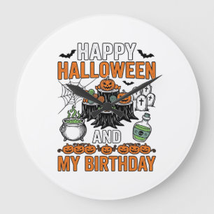 Halloween Geburtstag Vintage Kürbis Party Design_1 Große Wanduhr
