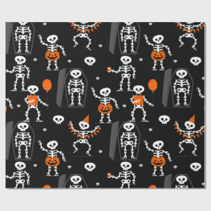 Halloween-Geburtstagsfeier Skelett Sarg Schädel Geschenkpapier