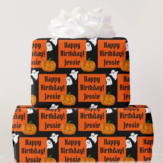 Halloween Geburtstagsperson Personalize Name Pumpk Geschenkpapier
