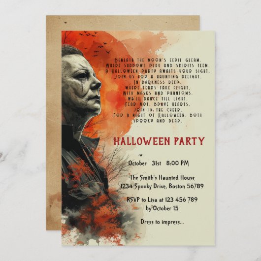 Halloween-Gedicht Einladung (Vorne/Hinten)