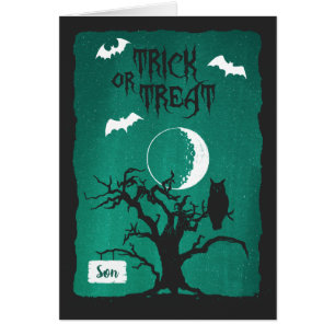 Halloween-Gedicht für Sohn Eule Schiefer Baum Mond