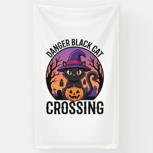 Halloween Gefahr Schwarze Katze Überquerung Banner (Vertikal)