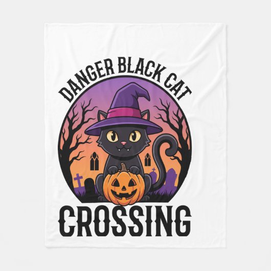 Halloween Gefahr Schwarze Katze Überquerung Fleecedecke (Vorderseite)