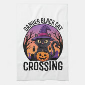 Halloween Gefahr Schwarze Katze Überquerung Geschirrtuch (Vertikal)