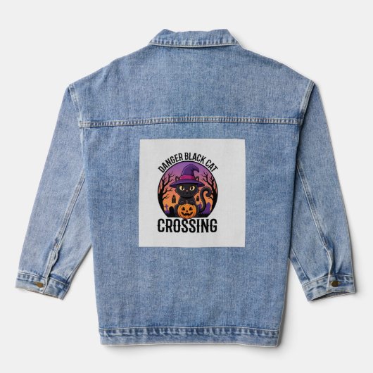 Halloween Gefahr Schwarze Katze Überquerung Jeansjacke (Rückseite)