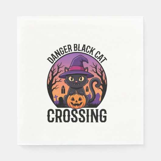Halloween Gefahr Schwarze Katze Überquerung Serviette (Vorderseite)