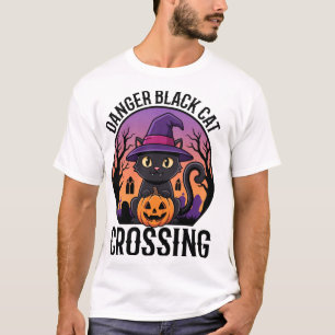 Halloween Gefahr Schwarze Katze Überquerung T-Shirt