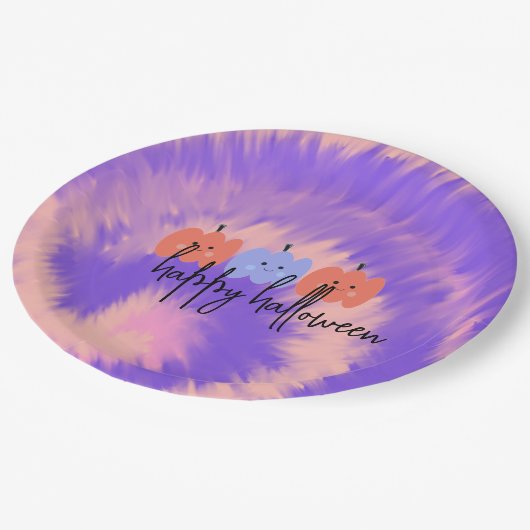 Halloween Gefärbte Krawatte Pumpkin Hand Drawing Pappteller (Schrägansicht)