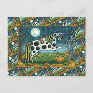 HALLOWEEN GEFLECKTES PONY & FLEDERMAUS KATZE Fanta Feiertagspostkarte