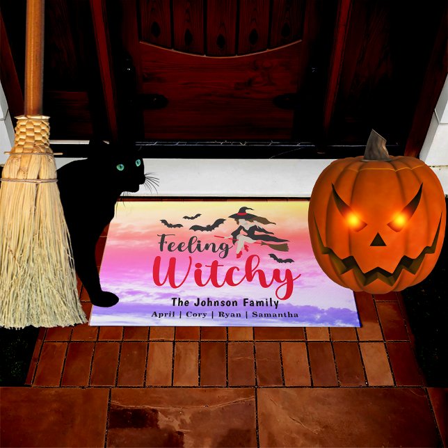Halloween Gefühl Witchy Rosa Lila Sky Fußmatte (Halloween Feeling Witchy Witch Pink Purple Sky Doormat)