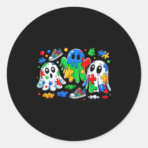 Halloween-Geist Buntes Puzzle-Band Autismus-Bewuss Runder Aufkleber