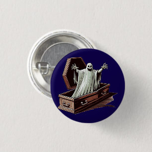 Halloween-Geist, der aus dem Sargsarg Kunst kommt Button