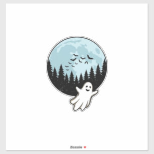 Halloween-Geist Gruseliger Wald Mond Vintage_1 Aufkleber