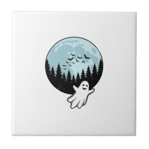 Halloween-Geist Gruseliger Wald Mond Vintage_1 Fliese