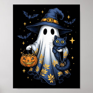 Halloween-Geist-Hexe, die eine schwarze Katze lust Poster