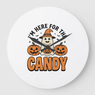 Halloween-Geist hier für die Süßigkeiten Cute Vint Große Wanduhr