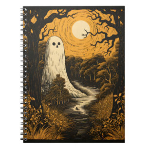 Halloween-Geist im Wald, gruselig weißer Geist Notizblock