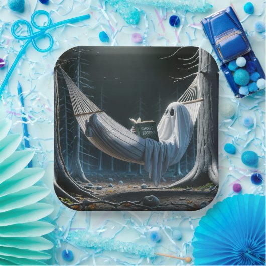 Halloween-Geist in einer Hängematte Pappteller (Party)