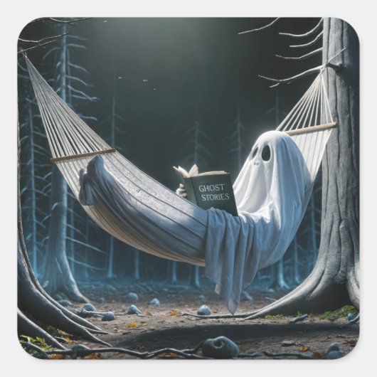 Halloween-Geist in einer Hängematte Quadratischer Aufkleber (Vorderseite)