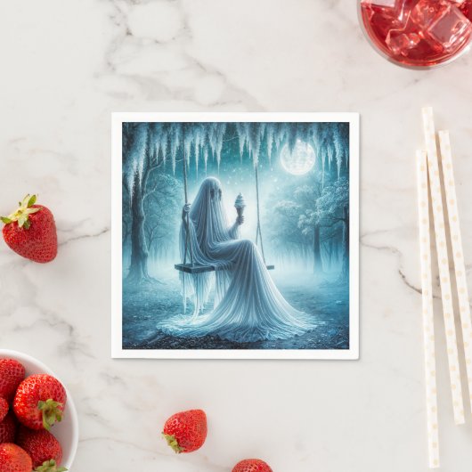 Halloween-Geist isst einen Eiskrem Serviette (Beispiel)