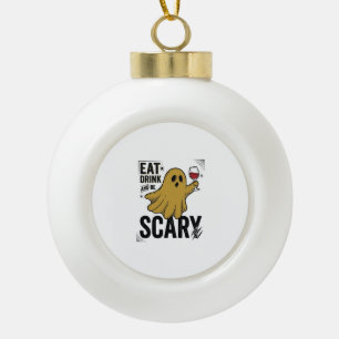 Halloween-Geist isst, trinkt und ist gruselig Vint Keramik Kugel-Ornament