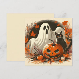 Halloween-Geist, Jack-'o-Lantern und schwarze Katz Karte
