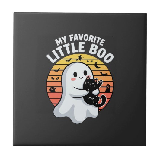 Halloween-Geist Katze Little Boo Fliese (Vorderseite)
