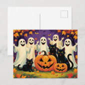 Halloween-Geist, Katzen und Kürbis Feiertagspostkarte (Vorne/Hinten)