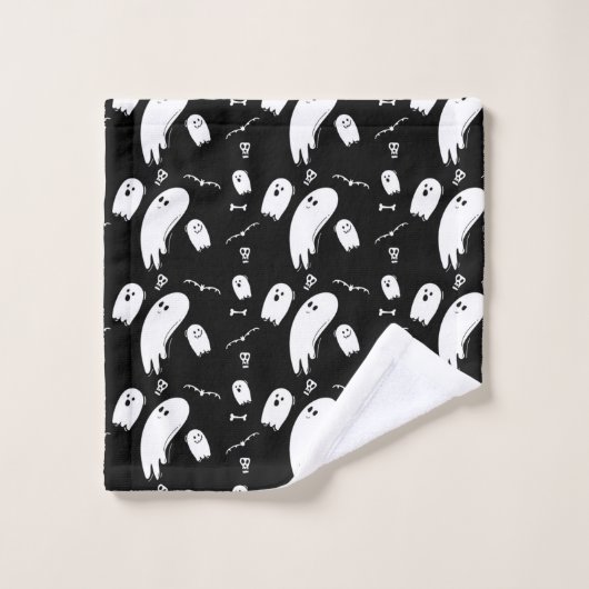 Halloween-Geist, Knochen, Fledermäuse und Schädel Badhandtuch Set (Waschlappen)