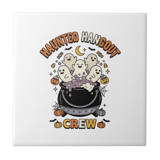 Halloween-Geist-Kürbis-Crew Fliese (Vorderseite)