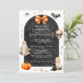 Halloween-Geist-Kürbis-Schädel-Party Einladung (Stehend Vorderseite)