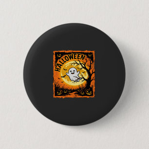 Halloween-Geist-Kürbis-verlassener-Baum Button