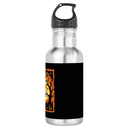 Halloween-Geist-Kürbis-Verlassener Baum Edelstahlflasche (Vorderseite)